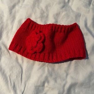 Knitted red head band with flower